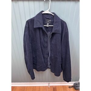 HM Mens Navy Blue Corduroy Zip Up Jacket Lined Bomber Harrington Large